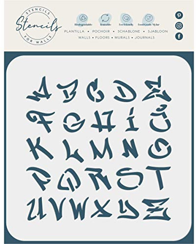 3/4 Graffiti-Buchstaben-Schablone, 11,4 x 11,4 cm (S) – Straßen-Graffiti-Schriftart, Großbuchstaben, Schriftschablonen für Malvorlage
