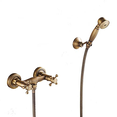 Grifo Bañera Con Alcachofa De Mano Mezclador De Bañera De Negro Latón Montaje En Pared, Incluye Soporte Y Manguera De 150 Cm, Dos Asas Grifo De Ducha, Antiguo