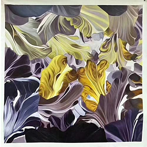 Ölbilder Auf Leinwand Handgemalt,100% Handgemalt Abstrakte Goldene Welle Blume Blumenkunst Ölgemälde Auf Leinwand Wandkunst Rahmenlose Bilddekoration Für Live Room Home Decor Geschenk, 30X30Cm (1