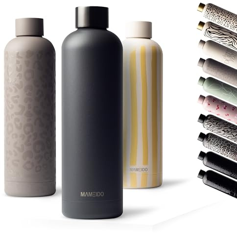MAMEIDO dricksflaska rostfritt stål 750ml - läckagesäker termosflaska, kolsyra lämplig, BPA-fri, isolerad flaska 12h varm & 24h kall (Carbon Grey, 0,75l)