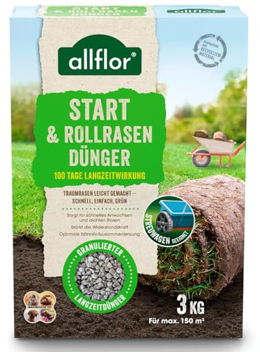 Allflor Start-Rasendünger 6 x 3 kg I Für die Neuaussaat & Rollrasen I Rasendünger streuwagenfähig in der Faltschachtel I Mit optimaler Nährstoffkombination für starke Wurzeln I Für ca. 900m²