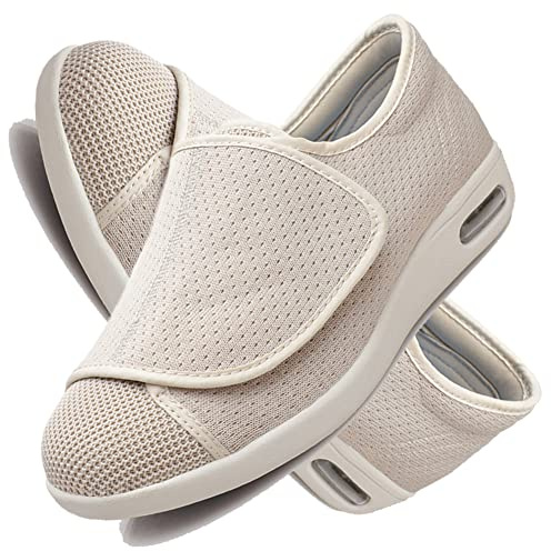 Diabétiques Coupe Large Chaussures de Sport réglables Chaud Bottes Diabétiques Oedème Bouffi Pied Automne et Hiver orthopédiques oignons diabétiques Chaussures de Marche en Cuir,Beige,40 EU
