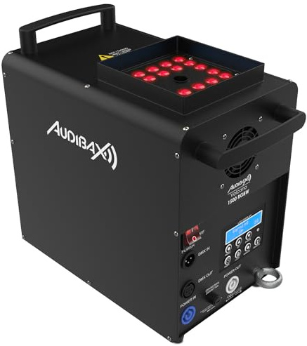 Audibax Volcano 1500 RGBW - Machine à Fumée avec Éclairage LED - Puissance 1500W - 24 Lumières LED de 10W - Machine à Fumée avec Télécommande - Capacité 3,5 L - Fumée/Minute de 530m3