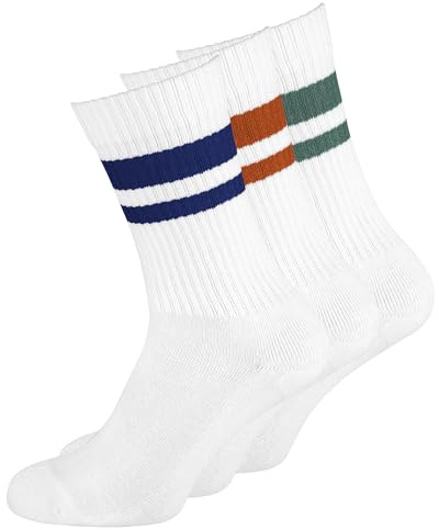 Nur Der 3er Pack Retro Tennissocken mit Streifen Sport-Socken aus Baumwolle Herren, mix weiß, 39-42