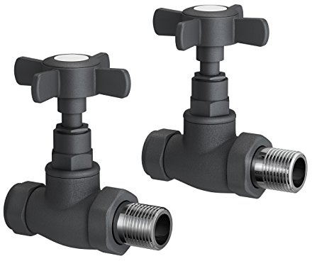 iBathUK Regency Straight Traditional Wall/Floor-Mounted Radiator Valve Pair, Durable Brass Build Valves for Radiators, Chrome Towel Radiator Valves in Matt Anthracite, 15mm