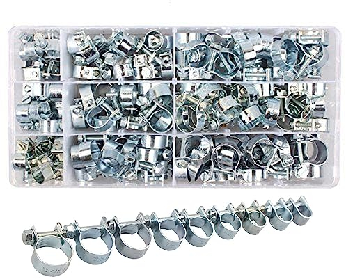 135PCS Hose Clamps Set, Heavy Duty Fuel Line Pipe Clips for Washing Machine Sewer Pipes, Wire, Cable, Garden Hose, Drain Hoses