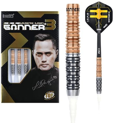 ONE80 Soft Dart Lourence Ilagan The Gunner 3 VHD 90% Tungsten Softtip Dart Softdart Dartpfeile Set mit Schäften und Flights Hochwertige Tungsten Softdarts