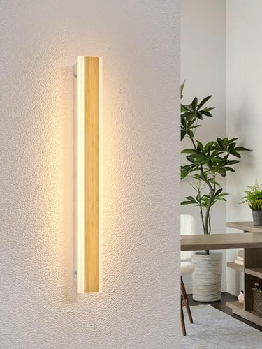 LUOLONG LED Wandleuchte Holz Lange Wandlampe Bambus 60cm Innen Lampe 3000K Wandleuchten 20W Modern Innenbeleuchtung Nachttischlampe Flurlampe Wandlampe für Schlafzimmer Wohnzimmer Treppenhaus