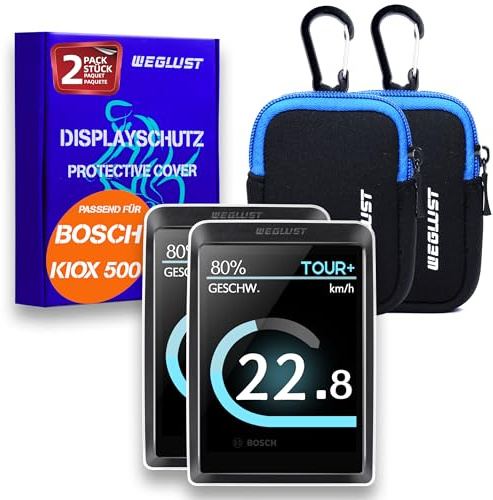 WEGLUST für Bosch Kiox 500 Display Schutzhülle + Neoprentasche | E-Bike Displayschutz | Transparent und wasserdicht | Stoß- und Kratzschutz (2er Set mit Neoprentasche)