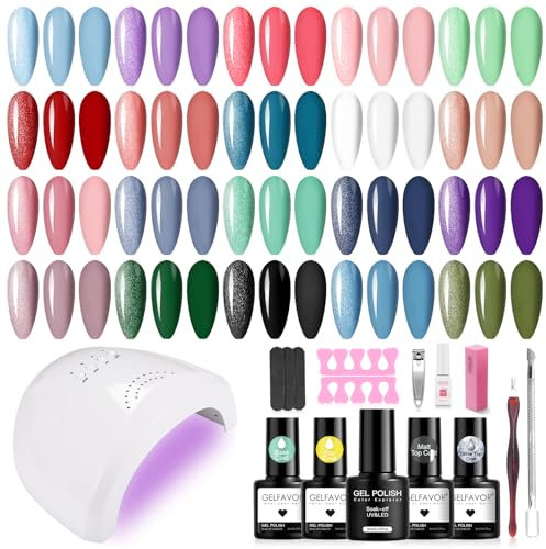 GELFAVOR Kit Vernis Semi Permanent avec UV/LED 48W Lampe Bleu Violet Rose Vert Rouge 20 couleurs Gel Vernis à Ongle Gel Complet Kit Cadeau Femme Fête