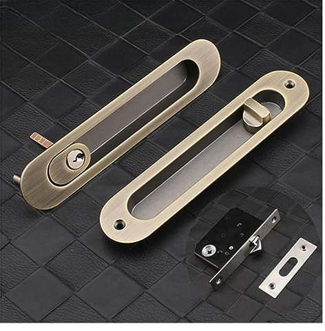 USKI Schiebetür-Schiebetürschloss, Sicherheitsschloss, Scheunentor, Schrank, eingebettete Hardware, Anzug, Holztürgriff, Innentür, Möbelschloss(C Bronze)