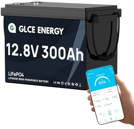 GLCE ENERGY 12V 300Ah LiFePO4 Batterie, 3840Wh Lithiumbatterie mit Grade A Zellen und Bluetooth 200A BMS, 4000~15000 Zyklen, Perfekt für Solar, Household Application