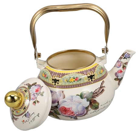 BIUDECO Tetera De Esmalte Vintage 1.5l De Esmalte Grueso Con Diseño Floral Distribución Uniforme De Calor Para Cocina Uso Estufa