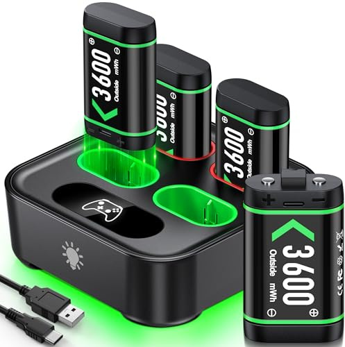 Cargador para mando inalámbrico Xbox, 4 baterías de 3600 mWh para Xbox Series X|S/Xbox One/One S/X/Elite Controller Accesorios – Recargable