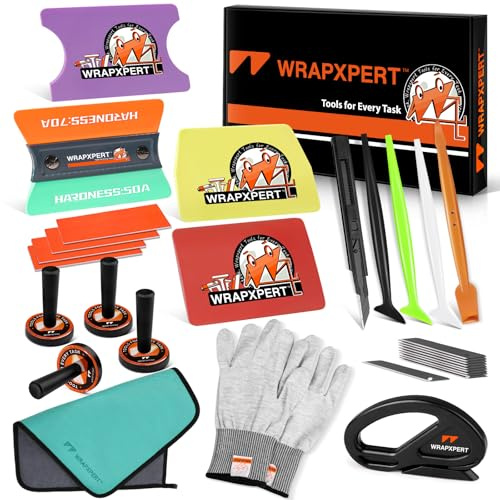 WRAPXPERT Car Wrap Tool Kit Vehicle Vinyl Wrap Kits Include Felt Squeegee for Vinyl, Wrapping Knife, Micro Squeegee, Magnet Holders, Towel, Gloves for Car Wrapping Window Film Application