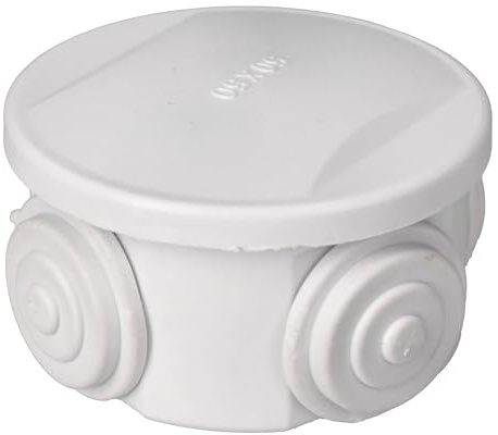 Jandei Aufputzdose, rund, 50 x 50 mm, IP54, Installation im Innen- und Außenbereich, 4 Eingänge, ideal für private, gewerbliche oder industrielle Anwendungen.