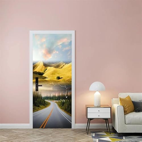 Türaufkleber Türtapete Türbilder Türposter Kreative Berge Und Flüsse Landschaft DIY Tür Aufkleber Home Dekoration Wand Aufkleber Kunst Wandbild(77 cm x 200cm)