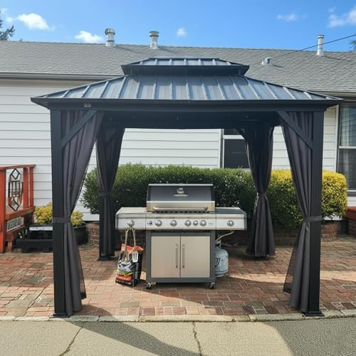 PURPLE LEAF Alu Pavillon 2.4 x 3 m Stahldach Hardtop-Dach Basisch, Grau | Voll-Alu-Rahmen, Rostfreies Stahldach, Doppellagige Seitenteile, Anti Verblassen, Vor Leichtem Wind Schützen, für Grill