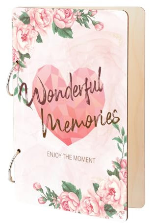 SUPERDANT Meravigliosi Ricordi Porta Biglietti di Auguri Libro di Pianificazione Del Matrimonio Raccoglitore A Fogli Mobili In Legno Album Fotografico con Cuori Amorevoli 2-Anelli Regali di Nozze