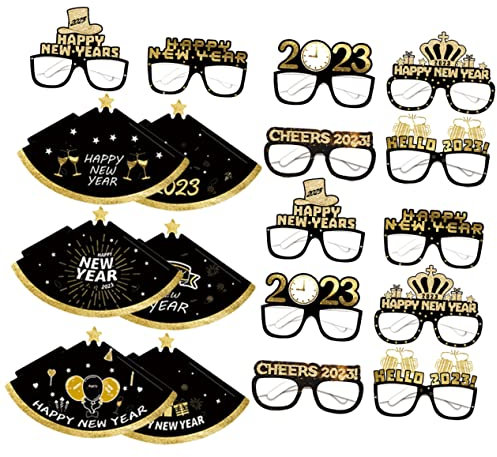 Garneck 1 Satz 2023 Papier Gläser Partybrille Lustige Brille Brillengestell Aus Papier Dekorative Neujahrsmütze 2023 Fotokabinen-requisiten Für Das Neue Jahr 18 Stk