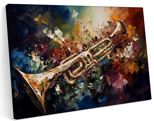 Printonia Leinwandbild m Bild auf Leinwand 120x80 Trompeten Trompeten Musik Abstrakte Kunst Klang
