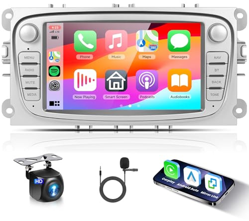 2G 64G Android Autoradio für Ford Focus II S-Max Mondeo Galaxy Il C-Max 7 Zoll Autoradio mit Wireless Carplay Android Auto Navi GPS Mirror Link Bluetooth FM/RDS Radio WiFi USB+ Rückfahrkamera