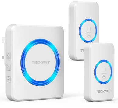 TECKNET Plug in Wireless Doorbell with 2 Push Buttons (White) | 600M/1968ft Ultra Long Range, IP65 Waterproof Door Bells Wireless Cordless, 120dB Loud Volume, 60 Chimes & 5 Volume Levels
