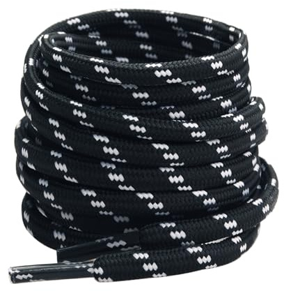 Gendewiner 1 Pair Black/White Stripe100/120/140/160cm Long Round Boots Shoelace Hiking Boots Shoe Laces Replacements for School Football Trainer Laces