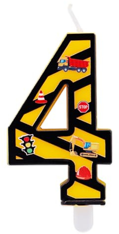 Tinoaly Vela de Cumpleaños Construcción, Vela con Número a Rayas Amarillas y Negras Decoración Creativa para Tarta de Cumpleaños Ideal para Fiestas Construcción Niños (Número 4)