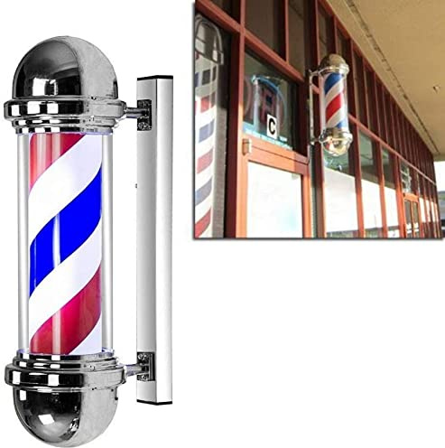 Lámpara de Pared LED giratoria para barbería, con iluminación de Poste, con Rayas Rojas, Blancas y Azules, Resistente al Agua, Ideal para Exteriores.
