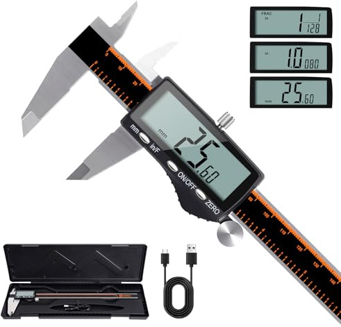 HARDELL Rechargeable Digital Caliper,Vernier Caliper Measuring Tool with Large LCD Screen for Fraction/Inch/Millimeter Conversion, Auto-Off, Durable Stainless Steel, 300mm