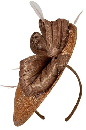 Lifup Damen Fascinator Hut mit Breiter Krempe, Tea Party Kopfbedeckung, 20er Jahre Bowknot Kopfschmuck Stirnband Haarnadel Haarschmuck Hochzeit Kirche Braun