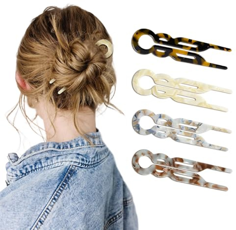 4 Pack Multi-Coloured Acetate French Hair Pins for Women's Hair | Elegant Prestige Hairpin Set with Strong Hold for Buns & Updos