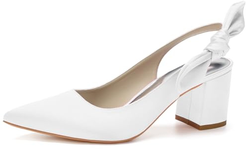 Scarpe da Sposa A Punta da Donna Slingback Tacco Grosso Slip on Scarpe da Sposa per Feste,Bianca,40 EU