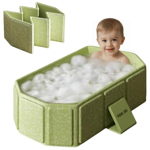 Baignoire pour Bébé Pliable – Baignoire Portable pour Enfants de 0 à 6 Ans, Économisante en Espace, Antidérapante, Pour Douche et Intérieur, Séchage Rapide (Vert)