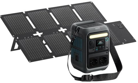 SOLIX C300X - Tragbares kraftwerk - Wechselstrom 220-240 V - 300 Watt - Lithiumeisenphosphat - 288 Wh - Wi-Fi, Bluetooth - Ausgangsanschlüsse: 7 - mit PS60 portable solar panel