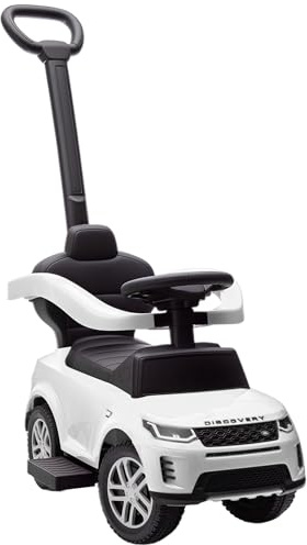 AIYAPLAY Porteur Enfants Land Rover Discovery sous Licence, Porteur bébé Voiture à Pousser avec poignée Amovible, Garde-Corps, Espace de Rangement, klaxon et Volant, pour Enfants 1 à 3 Ans, Blanc