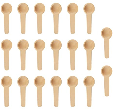 OUPADOS Lot de 20 petites cuillères de cuisine rondes en bois avec manche court - Mini cuillères en bois pour épices, miel, café, sel, pots à confiture, sucre, enfants (6,8 x 2,4 x 1 cm)