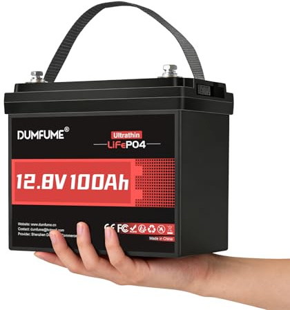 Dumfume Batería Litio Ultraflach 12V 100Ah LiFePO4 con BMS 100A 1,28kWh - Alta Densidad Energética, Batería Solar para Autocaravana, Caravana, Camping y Sistema de Almacenamiento