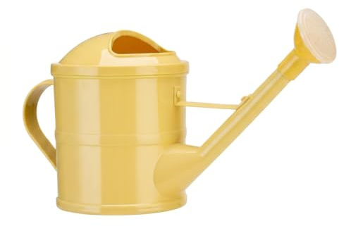 Wilafury Regadera de plástico, regadera de Metal con Flores de 1, 5 l con Boquilla Ajustable y Mango para Plantas de Interior y Exterior, Amarillo Crema