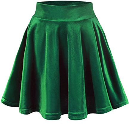 Damen Mädchen Basic Mini Skater Rock Samt Stretch Rock