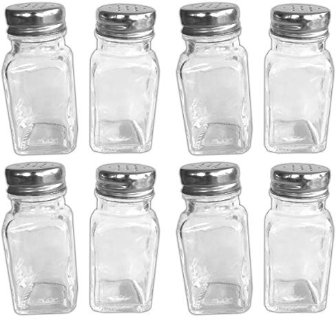 HAC24 Set di 8 spargispezie in vetro con coperchio in acciaio inox, contenitore per spezie, sale e pepe