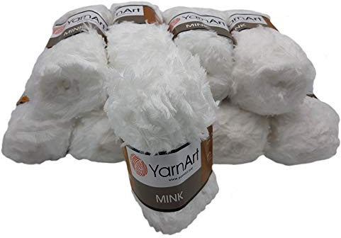 Yarnart Mink 10 x 50 gramm Plüschgarn, Fransengarn, 500 gramm Paket Wolle (Weiß 345)