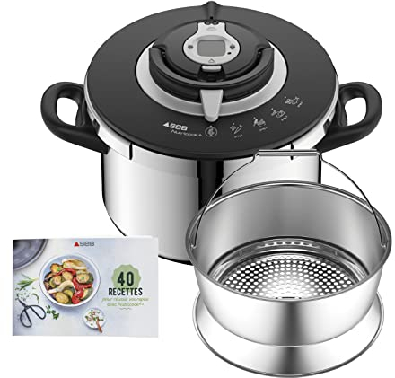 Seb Nutricook+ Cocotte-minute 8 L inox, Autocuiseur induction, Facile à utiliser, Programme de cuisson, Fabriqué en France P4221417