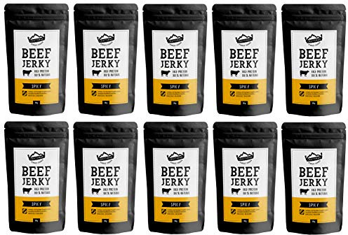 Craftsman Beef Jerky Spicy 500g | Trockenfleisch mit Chili aus Deutschland - Bayern | Jerky Beef Set 10 x 50g | 100% Rind | High Protein 68% | 100% Natürlich | Ohne Zucker