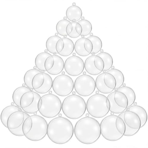 Kingrol 50-Pack Clear Plastic Fillable Ornaments, 5 Assorted Sizes (1.1-2.75) - Snap-Open Craft Balls for Christmas Decorations, DIY Baubles & Holiday Hanging Décor