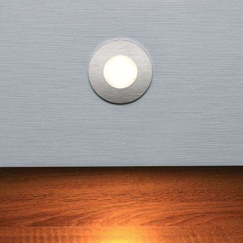 max K O M F O R T LED Treppenbeleuchtung 230V warmweiß 0,5W RUND Aluminium Wand Einbauleuchte | Edelstahl-Optik | Ø 80 mm | Treppenlicht & Flurleuchte 6103R - 3er Set