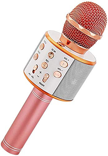Micrófono Karaoke Bluetooth Microfono Inalámbrico Karaoke Portátil para Cantar y Grabación, con Altavoces Incorporados, Compatible con Android/iOS, PC (ROSA GOLD)