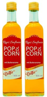 Hopser Food Fun 1 Liter Popcorn Öl mit feinem natürlichen Butteraroma und praktischem Ausgießer Hocherhitzbares Popcornmais Butter Aroma Fett Raps Sinfonie mit Traubenkernöl und Buttergeschmack