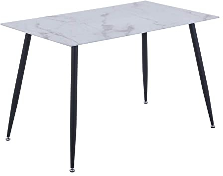 GOLDFAN Rechteckiger Esstisch aus Glas Moderner Marmor Küchentisch mit Metallbeinen für Esszimmer Wohnzimmer, Weiß